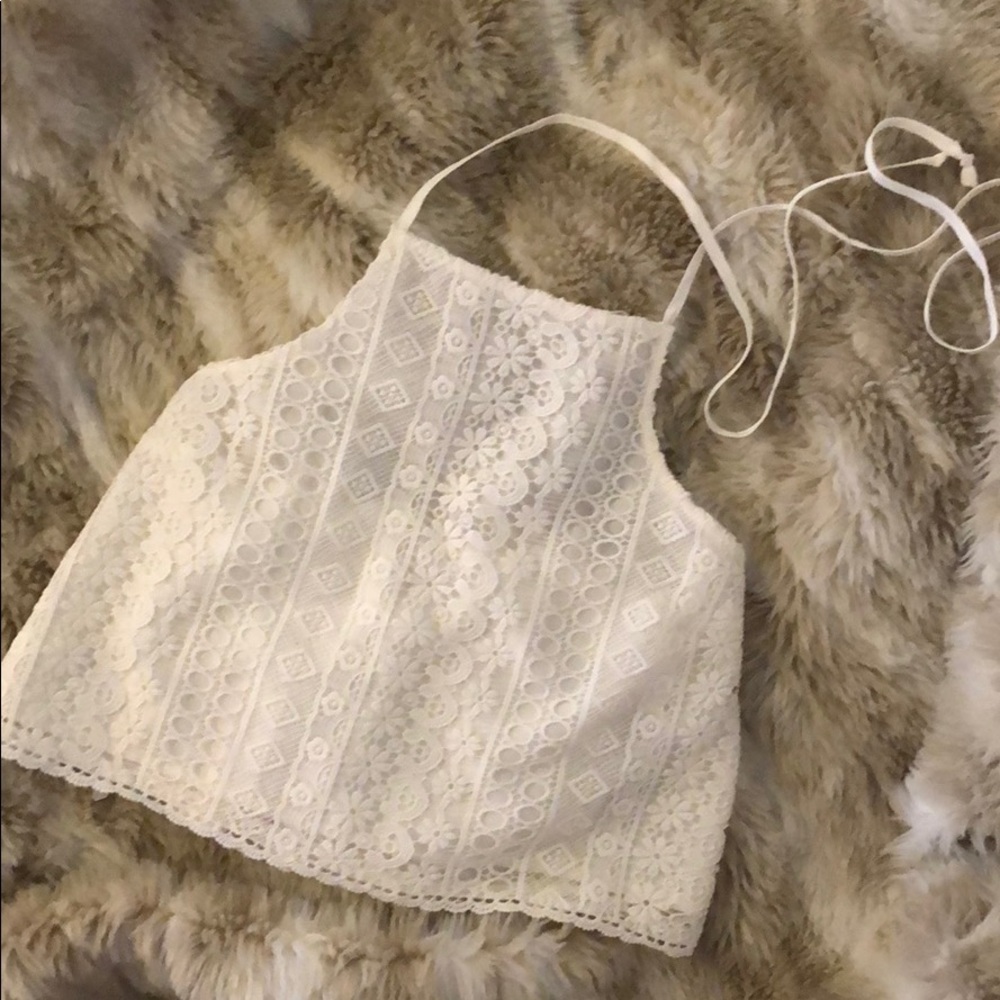 White halter crop top